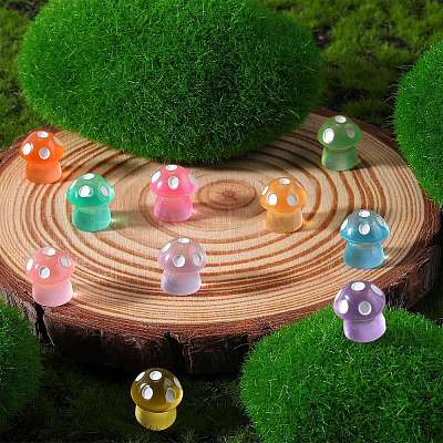 100Pcs 10 Colors Mushroom Luminous Resin Display Decorations RESI-SZ0003-46-1