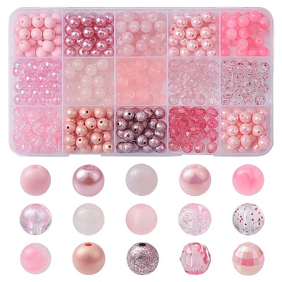 375Pcs 15 Styles Acrylic Beads MACR-YW0002-59D-1