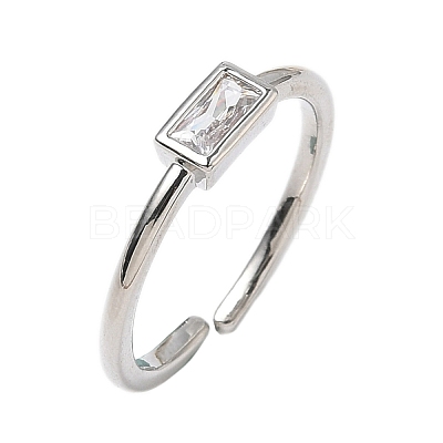 Rectangle Brass with Glass Cuff Rings for Women RJEW-Z111-05P-07-1