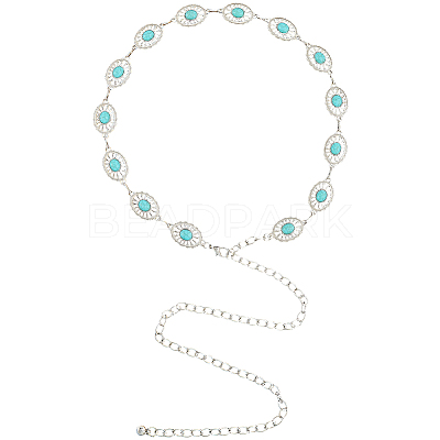 1Pc Alloy with Resin Imitation Turquoise Oval Link Chain Belts AJEW-CY0001-79B-1