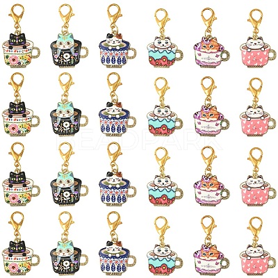 24Pcs 6 Styles Printed Alloy Enamel Pendant Decorations HJEW-YW00247-1