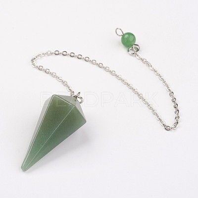 Natural Green Aventurine Hexagonal Pointed Dowsing Pendulums G-G956-D06-FF-1
