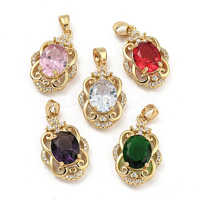 Brass Micro Pave Clear Cubic Zirconia Pendants KK-P263-26KCG-1