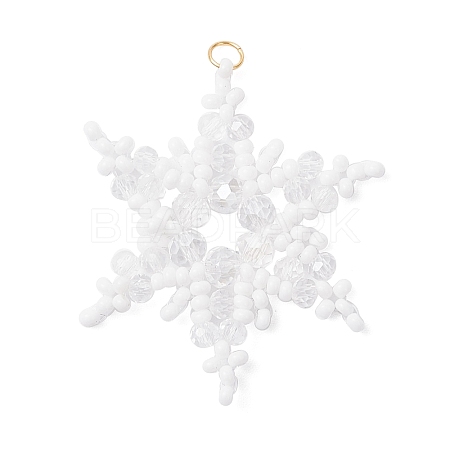 Glass Seed Beaded Snowflake Pendants PALLOY-MZ00890-02-1