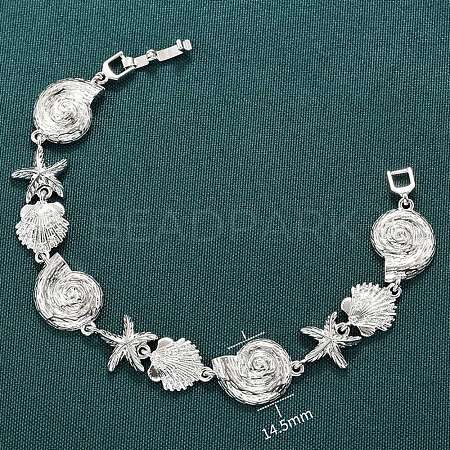Summer Beach Brass Micro Pave Clear Cubic Zirconia Starfish & Shell Shape Link Chain Bracelets LS-BJEW-C118-02A-P-1