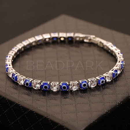 Brass & Clear Cubic Zirconia & Resin Evil Eye Tennis Bracelets for Women FS-WG6CA97-03-1