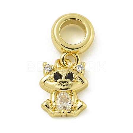 Rack Plating Brass Pave Clear & Black Cubic Zirconia Fox European Dangle Charms KK-Z067-55G-1