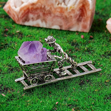 Natural Amethyst Nuggets & Metal Miner Model Ornament PW-WG51844-01-1