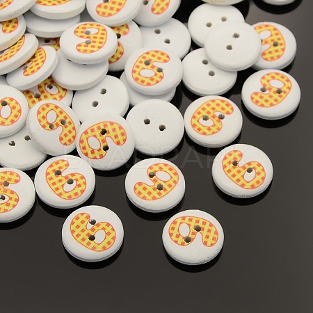 2-Hole Flat Round Number Printed Wooden Sewing Buttons X-BUTT-M002-13mm-9-1