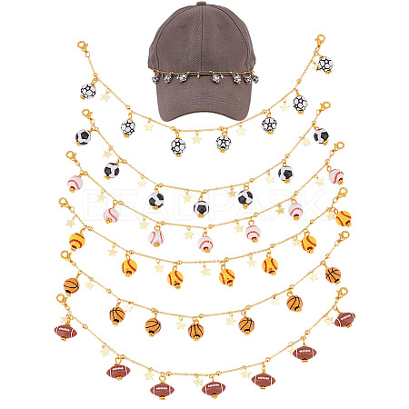 6Pcs 6 Styles Brass & Alloy Enamel Charms Baseball Cap Chain AJEW-GO00040-1