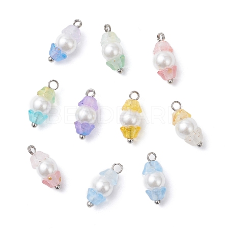 Baking Paint Pearlized Glass Imitation Pearl Pendants PALLOY-JF04300-01-1