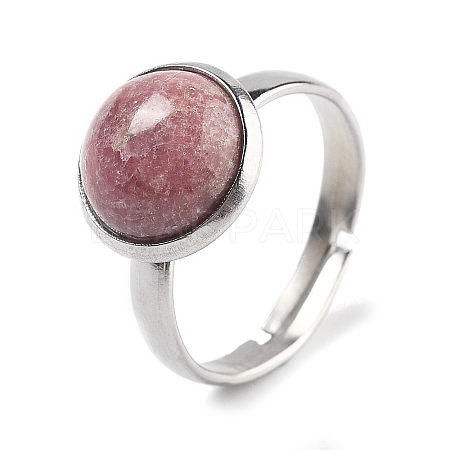 Half Round Natural Rhodonite Finger Rings RJEW-M062-01P-42-1