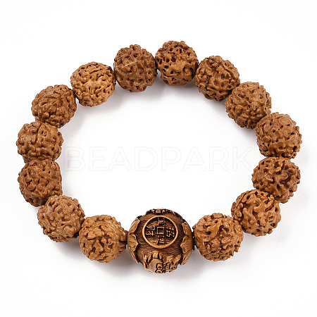 Natural Rudraksha Beaded Stretch Bracelet BJEW-N029-001-1