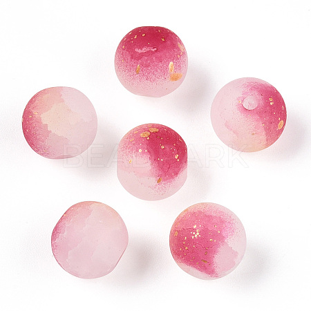Frosted Baking Paint Crackle Glass Beads with Glitter Powder DGLA-T004-01H-1