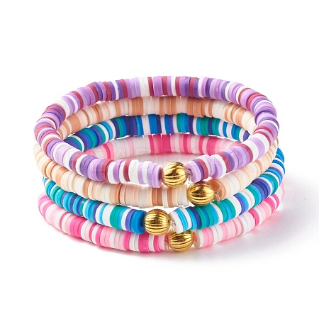 Handmade Polymer Clay Heishi Beads Stretch Bracelets Set BJEW-JB07394-1