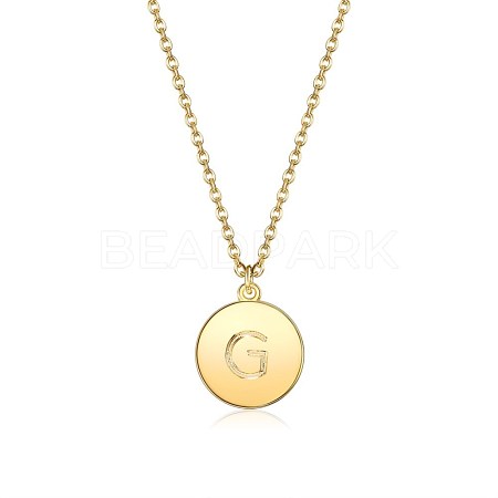 Brass Initial Pendant Necklace NJEW-BB35341-G-1