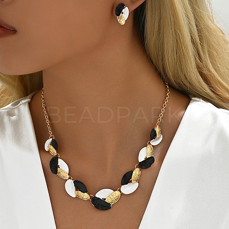 3 Tone Leaf Alloy Enamel Bib Necklace & Stud Earring FS-WG7DDB7-02-1