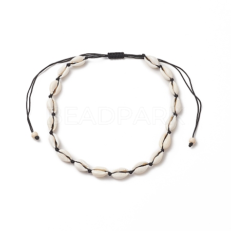 Natural Cowrie Shell & Synthetic Turquoise Braided Beaded Necklace for Women NJEW-JN04253-02-1