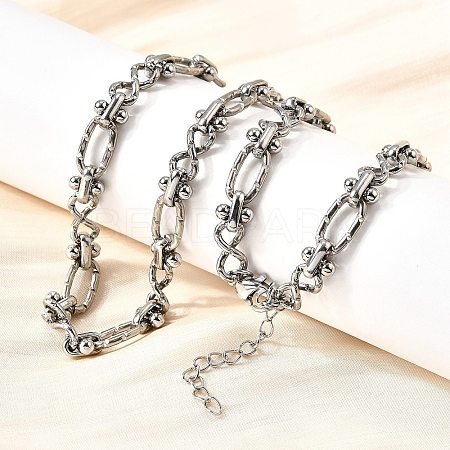 304 Stainless Steel Oval Textured Infinity Link Chain Necklaces for Women Men NJEW-K249-20A-P-1