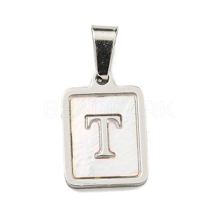 Vacuum Plating 304 Stainless Steel Pave Natural White Shell Pendants STAS-S130-03P-T-1