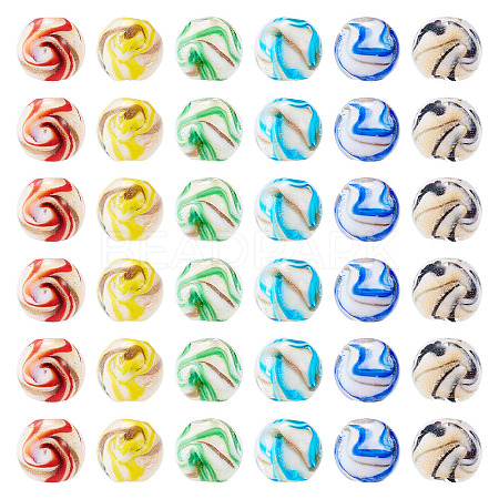 36Pcs 6 Colors Handmade Gold Sand Lampwork Beads LAMP-TA0002-61-1