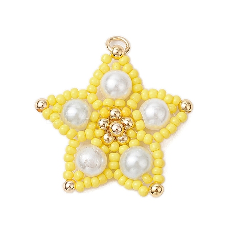 Glass Seed Beaded Star Pendants PALLOY-MZ00524-03-1