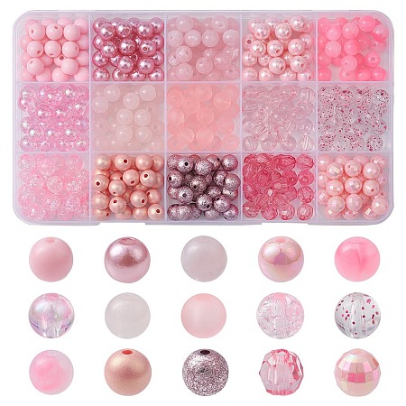 375Pcs 15 Styles Acrylic Beads MACR-YW0002-59D-1