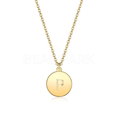 Brass Initial Pendant Necklace NJEW-BB35341-P-1