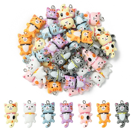 35Pcs 7 Colors Opaque Resin Kitten Pendants RESI-YW0001-73-1