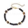 Natural Tiger Eye & Glass Pearl Beaded Bracelets for Women BJEW-JB12239-03-2
