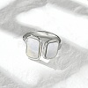 Rectangle 304 Stainless Steel White Shell Cuff Rings for Women RJEW-G346-04P-02-2