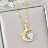 Moon & Heart 304 Stainless Steel Micro Pave Clear Cubic Zirconia Pendant Necklaces FS-WG967E3-01-3
