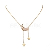 Natural Rose Quartz Chip Beads Moon Pendant Brass Cable Chain Necklaces for Women NJEW-TA00257-03-2