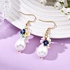 Teardrop Electroplate Shell Pearl & Resin Flower Dangle Earrings EJEW-JE07167-1