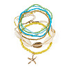 2 Bags Summer Beach Glass Seed Beaded & Natural Shell & Alloy Starfish Charm Anklet Sets AJEW-TA0003-69B-2