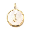 Rack Plating Brass Micro Pave Clear Cubic Zirconia Pendants with Shell KK-M309-42G-J-1