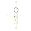Natural Amethyst Woven Net/Web with Feather Window Hanging Suncatchers HJEW-JM00852-03-2