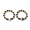 Glass Stretch Rings with Golden Plated Star & Moon Brass Beads RJEW-JR00660-03-1