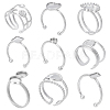 9Pcs 9 Styles 201 & 304 Stainless Steel Open Cuff Ring Findings STAS-WR0001-32-1