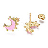 Brass Enamel Stud Earrings EJEW-T014-52G-NF-3