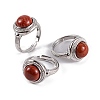 Natural Mixed Stone Round Adjustable Rings RJEW-K271-04P-2