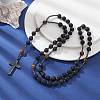 Natural Tiger Eye & Lava Rock & Synthetic Hematite Rosary Bead Necklaces NJEW-JN04461-02-3