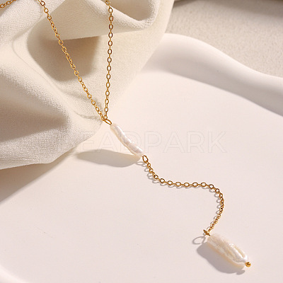 Natural Keshi Pearl Stick Pendant Stainless Steel Long Y Necklaces for Women SV1483-1