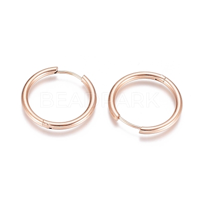 Ion Plating(IP) 304 Stainless Steel Huggie Hoop Earrings EJEW-G272-01-20mm-RG-1