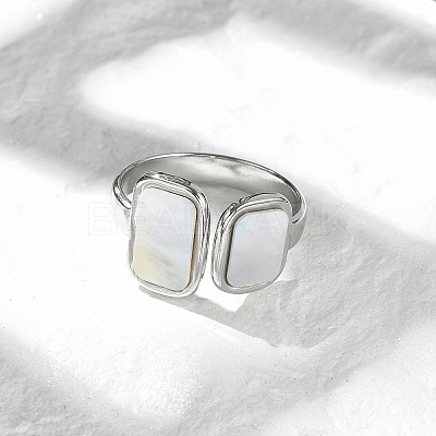 Rectangle 304 Stainless Steel White Shell Cuff Rings for Women RJEW-G346-04P-02-1