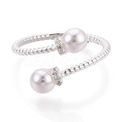 925 Sterling Silver Micro Pave Clear Cubic Zirconia Open Cuff Rings for Women STER-N016-140S-1
