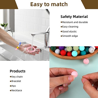 80Pcs Round Silicone Focal Beads SIL-SZ0001-24-21-1