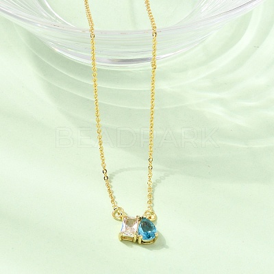 Brass Pave Cubic Zirconia Rectangle & Teardrop Pendant Cable Chain Necklaces KK-CBAB173-05G-05-1