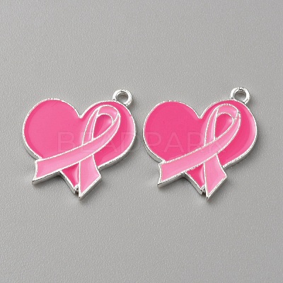 Breast Cancer Pink Awareness Ribbon Theme Alloy Enamel Pendants ENAM-WH0057-50B-1
