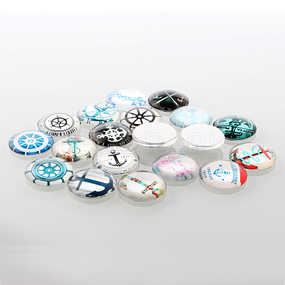Helm &  Anchor Printed Glass Cabochons GGLA-A002-16mm-WW-1